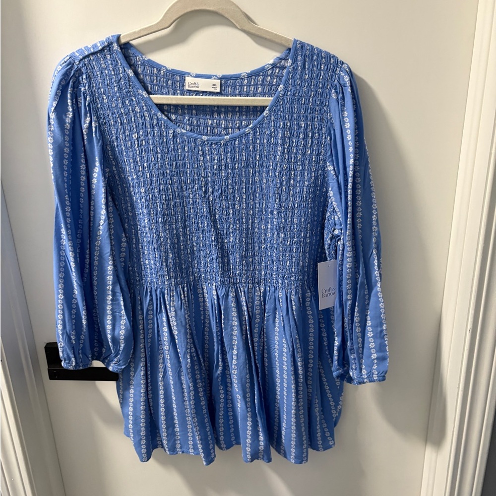 Croft & Barrow Blue Striped Smocked Blouse